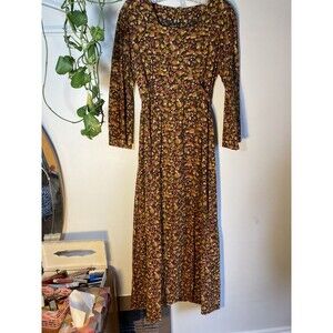 1930 Large Prairie Maxi Dress Long Floral Empire Waist Vintage w/ Tie Back